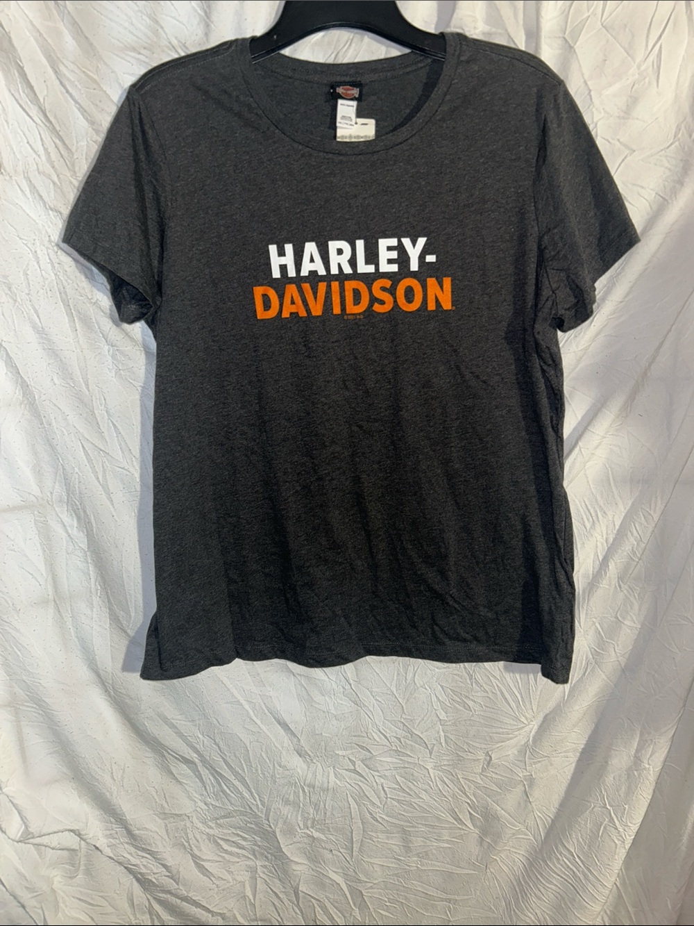 Harley-Davidson Women's Dark Gray Tee with White and Orange Logo Tilley HD. XXL